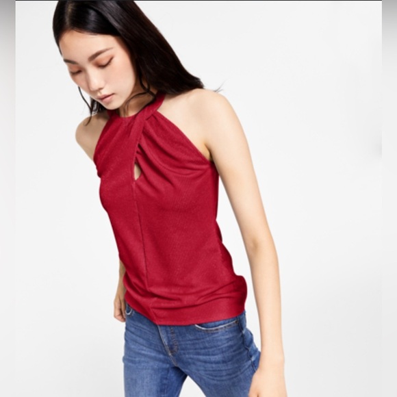 INC Metallic Ribbed Halter Top Real Red Size Small NWT - Picture 1 of 2